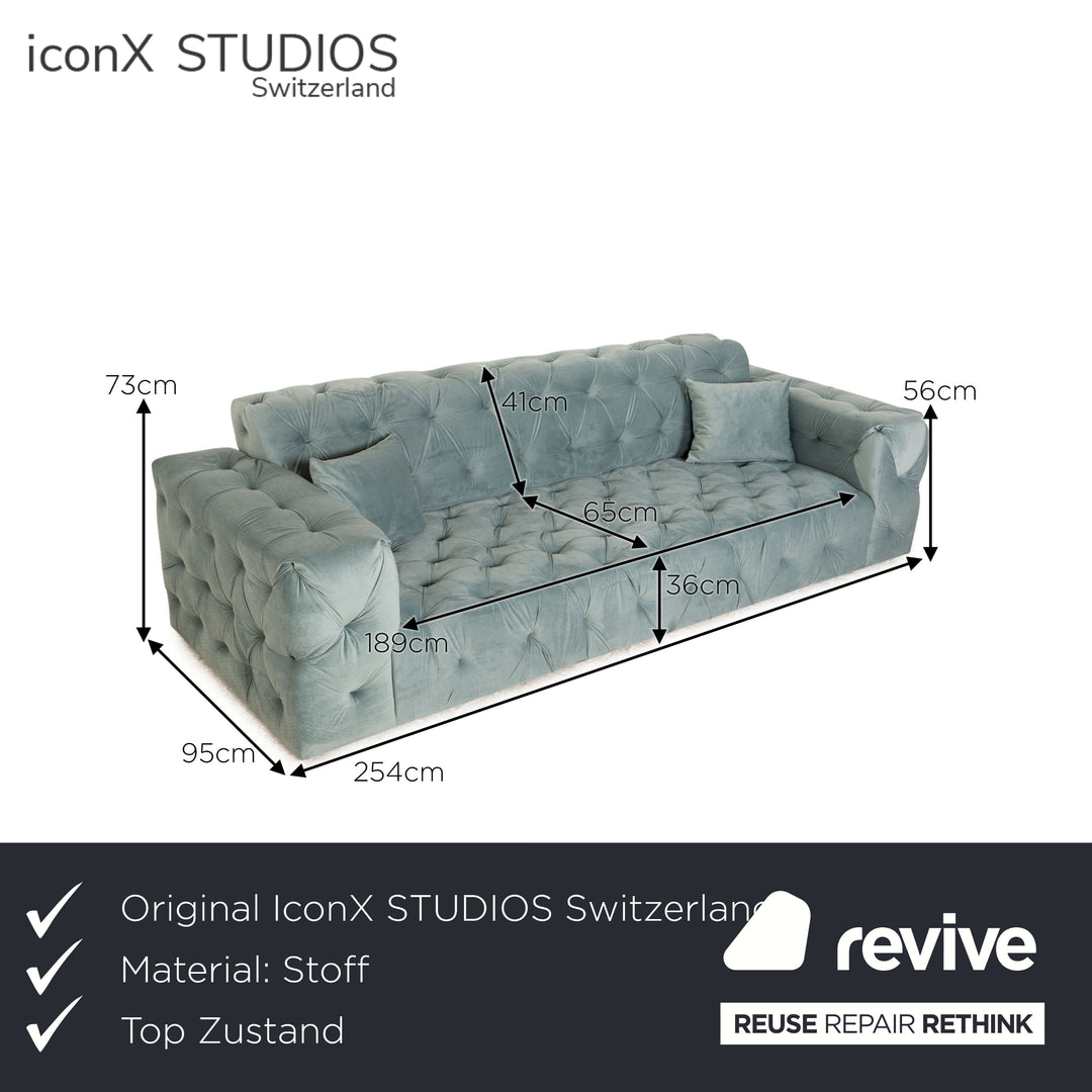 IconX STUDIOS Venus Velvet Fabric Four Seater Sofa Couch Blue Turquoise