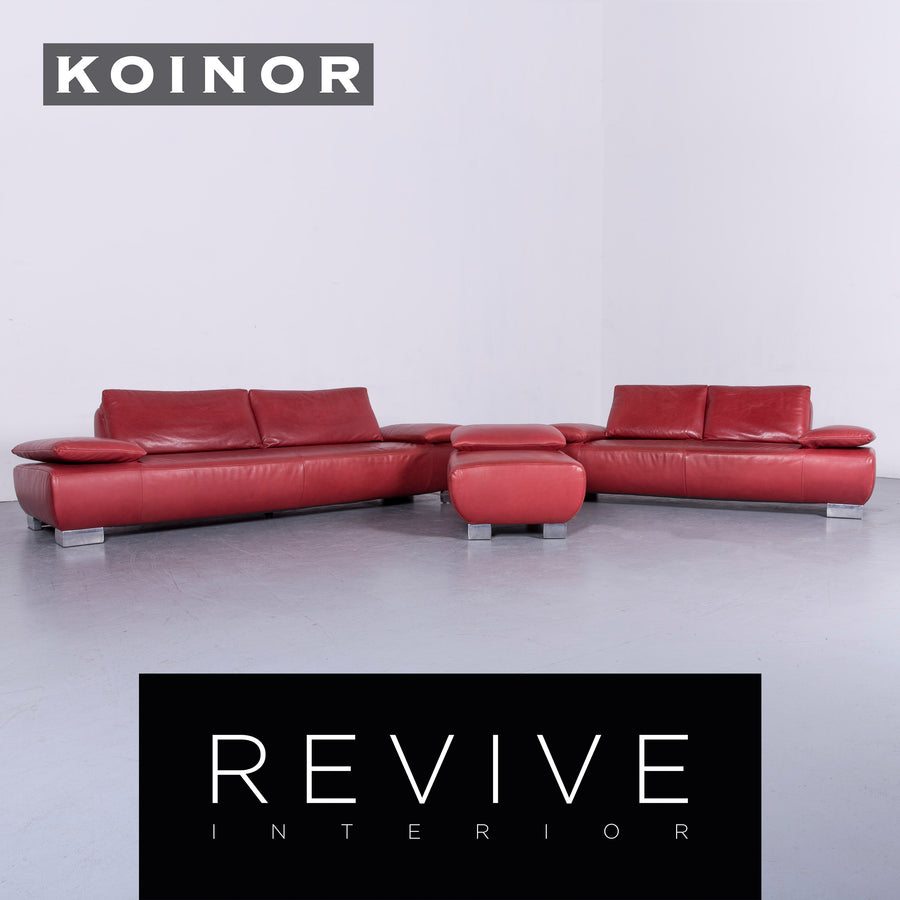 Koinor Volare Designer Leather Sofa Armchair Set Red Real Leather Couch Function #