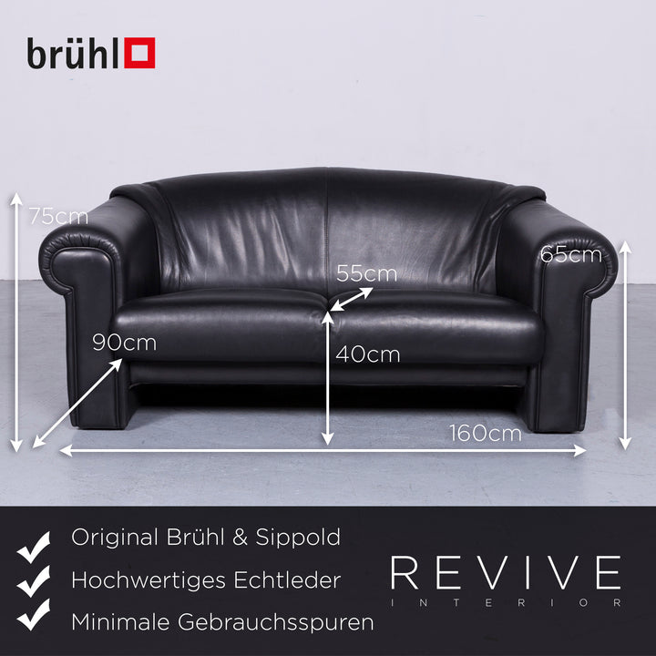 Brühl Designer Leder Sofa Schwarz Zweisitzer Echtleder Couch #6276