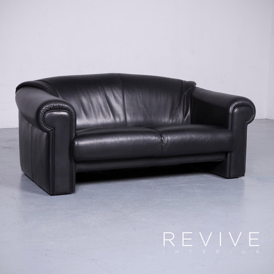 Brühl Designer Leder Sofa Schwarz Zweisitzer Echtleder Couch #6276