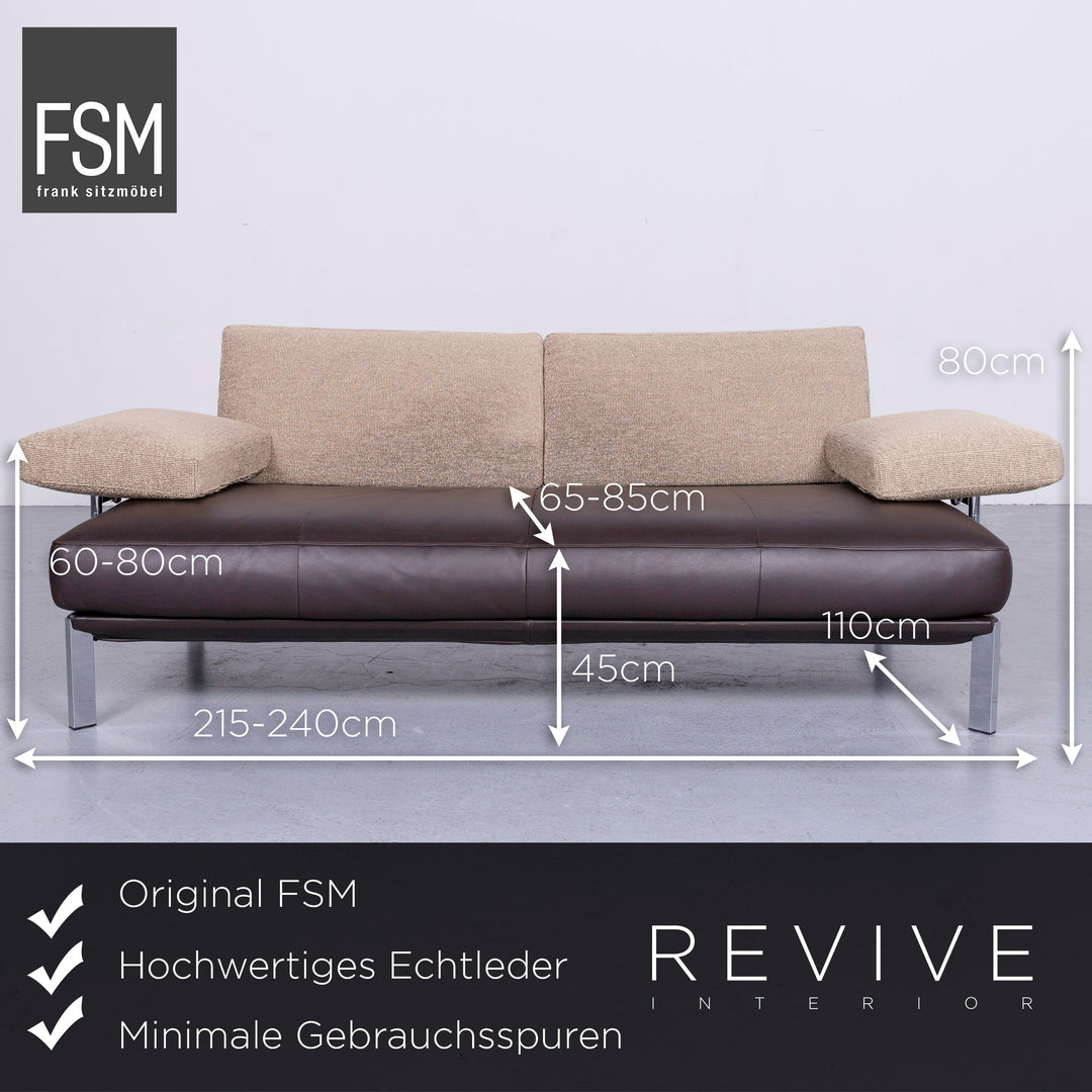 FSM Designer Leder Sofa Braun Echtleder Dreisitzer Couch #6541