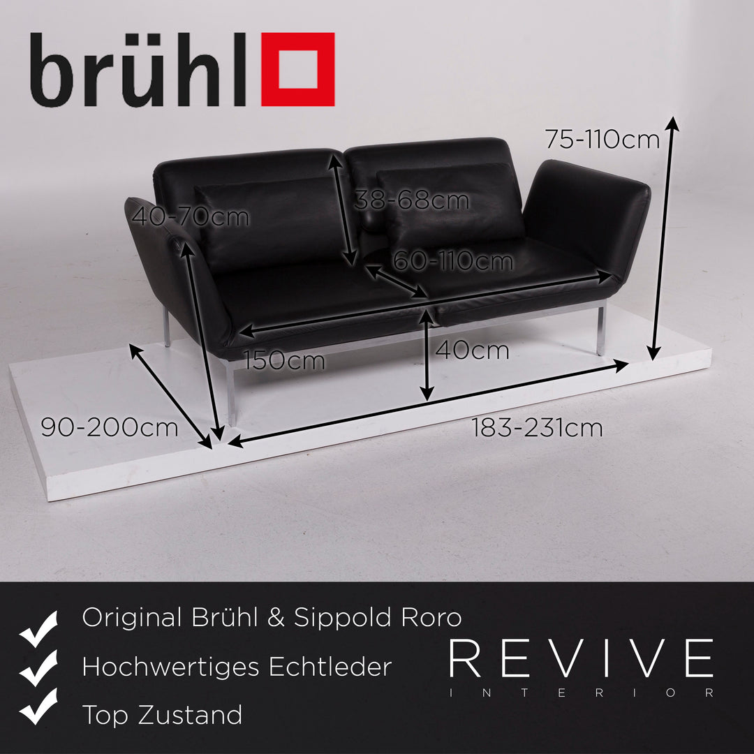 Brühl Roro Medium Leder Sofa Schwarz Zweisitzer inkl. Funktion #11661