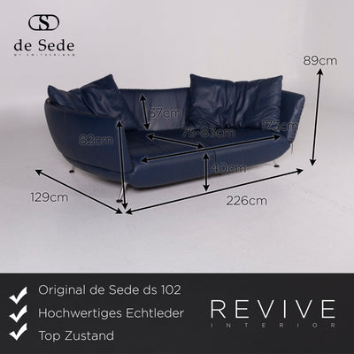 de Sede ds 102 Leder Sofa Garnitur Blau Dreisitzer Zweisitzer Hocker #11788
