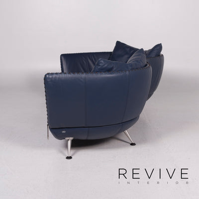 de Sede ds 102 Leder Sofa Garnitur Blau Dreisitzer Zweisitzer Hocker #11788