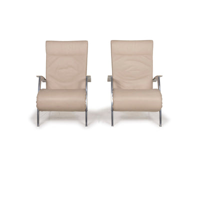 Interprofil Leder Sessel Garnitur Beige inkl. Liegefunktion #13183