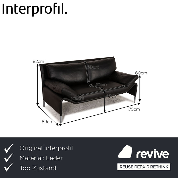 Interprofil Leder Zweisitzer Schwarz Sofa Couch