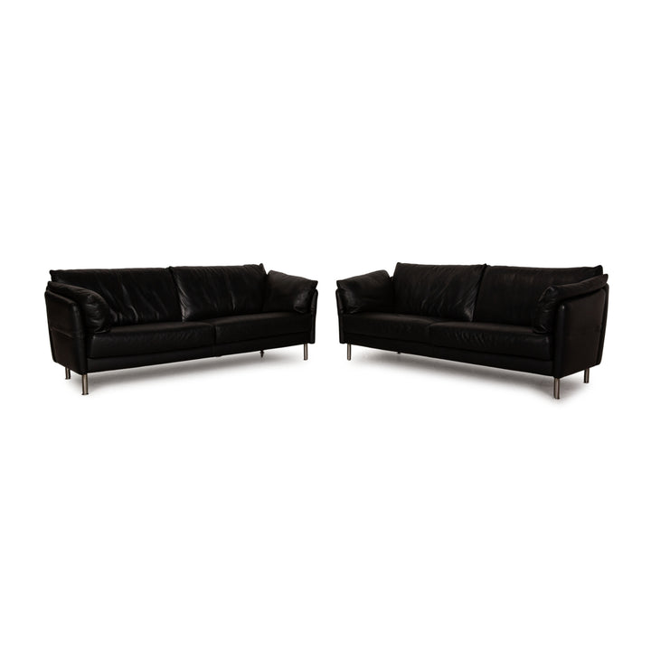 Intertime Cielo leather sofa set black function three seater couch