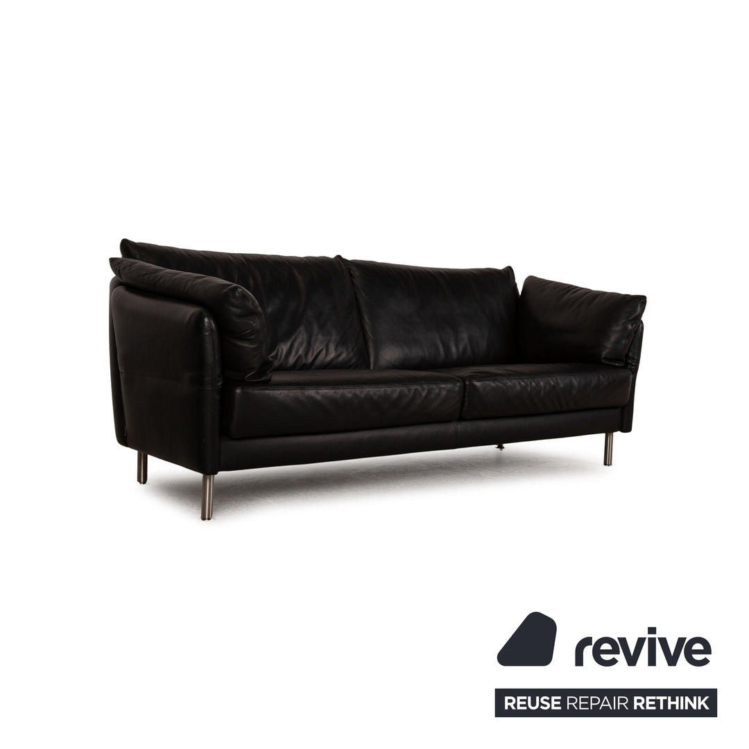 Intertime Cielo leather sofa set black function three seater couch