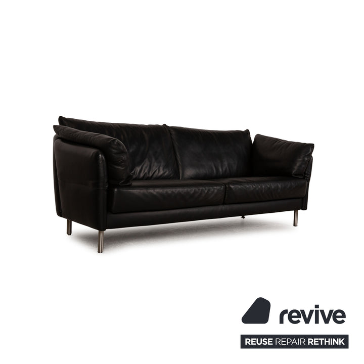 Intertime Cielo leather sofa set black function three seater couch