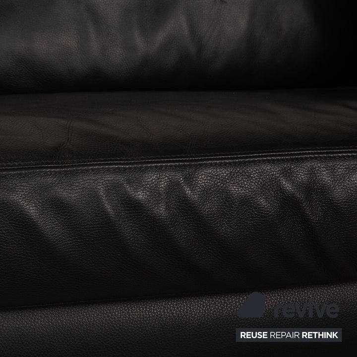 Intertime Cielo leather sofa set black function three seater couch