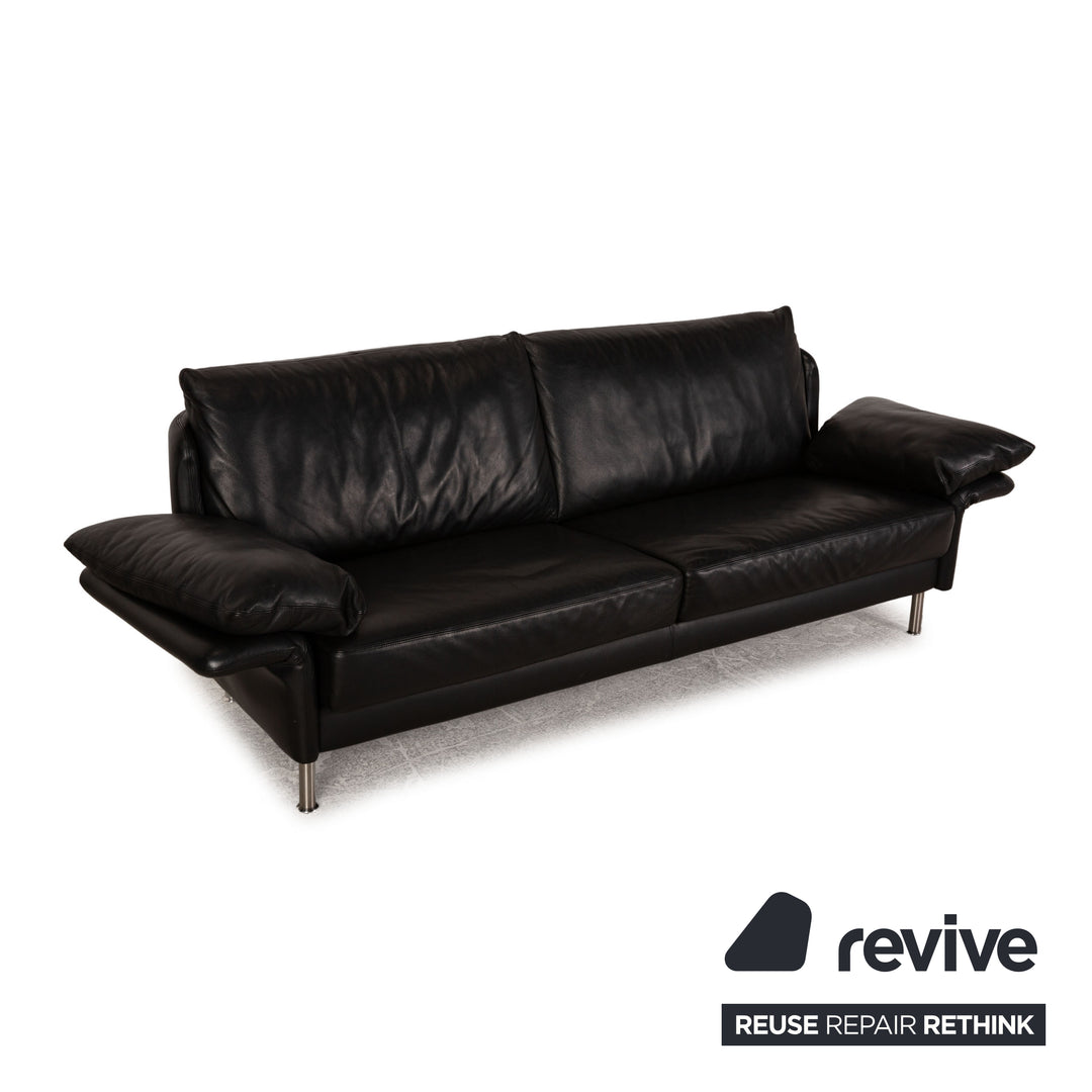 Intertime Cielo leather sofa set black function three seater couch