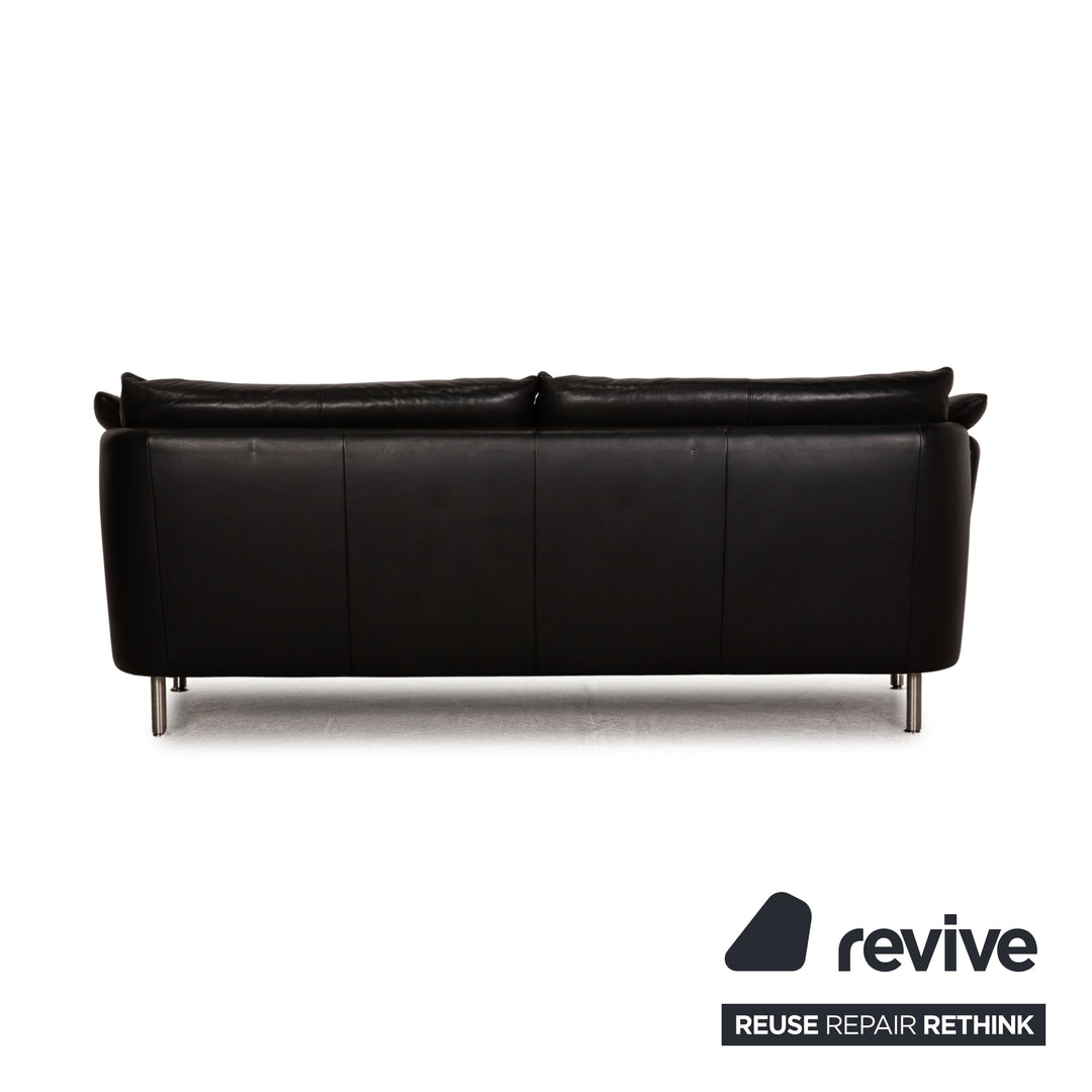 Intertime Cielo leather sofa set black function three seater couch