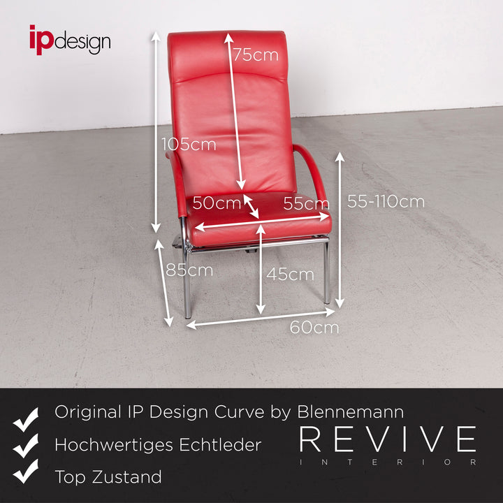 IP Design Curve by Blennemann Designer Leder Sessel Rot Echtleder Stuhl Liege Funktion #7811