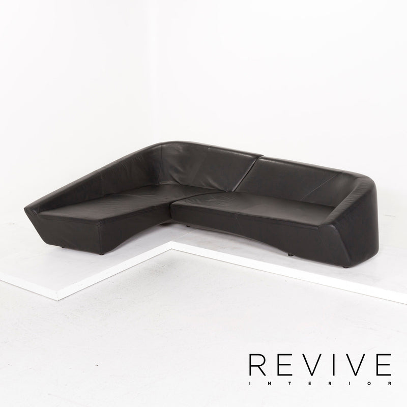 IP Design Drift Schwarz Ecksofa Leder Schwarz Sofa Couch 