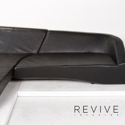 IP Design Drift Schwarz Ecksofa Leder Schwarz Sofa Couch #12989