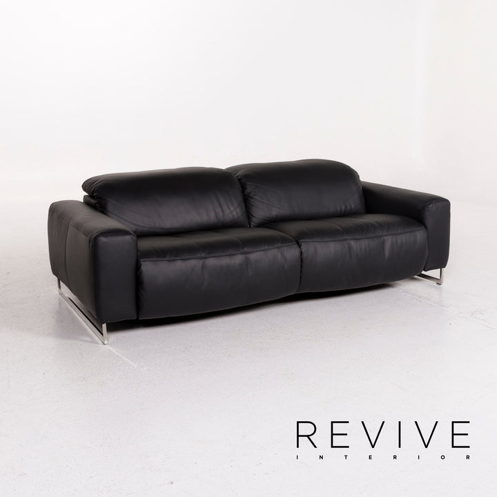 yup! Leather sofa black two-seater function relax function couch #12291