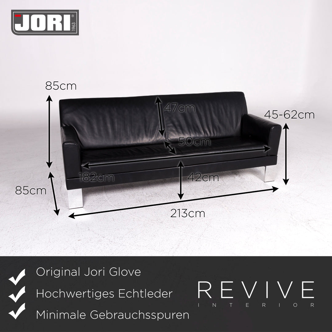 Jori Glove Designer Leather Sofa Black Three Seater Couch #9527