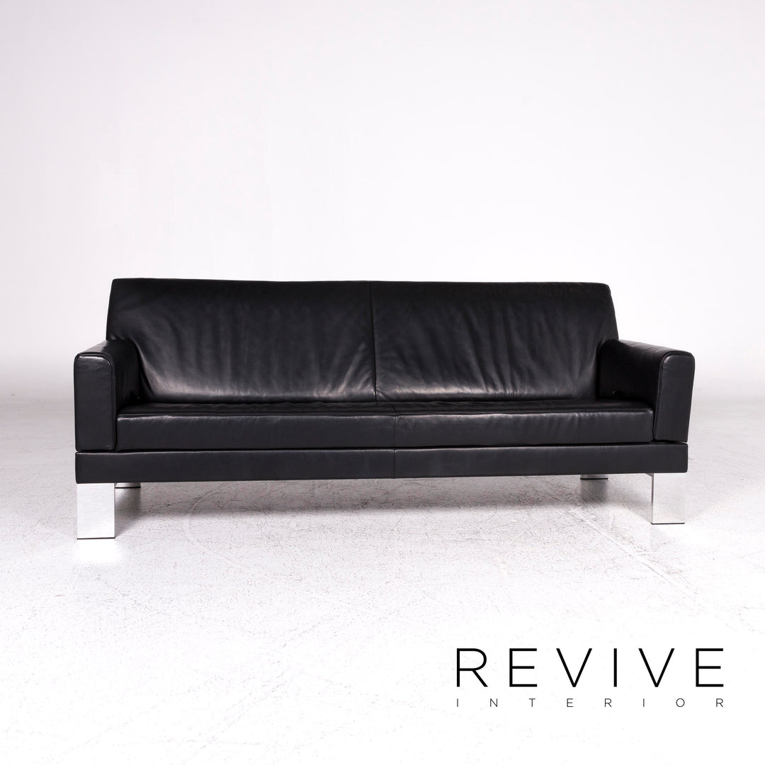 Jori Glove Designer Leather Sofa Black Three Seater Couch #9527