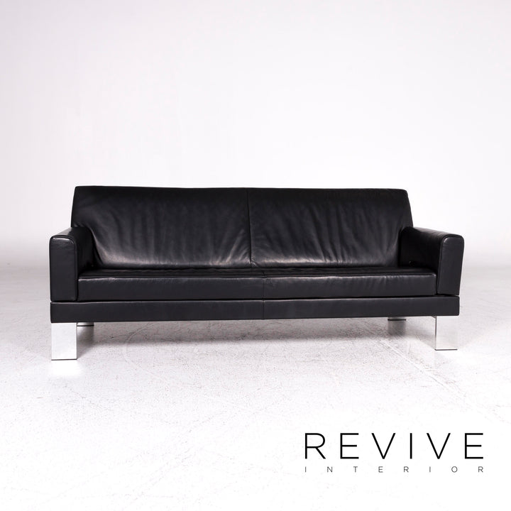 Jori Glove Designer Leather Sofa Black Three Seater Couch #9527