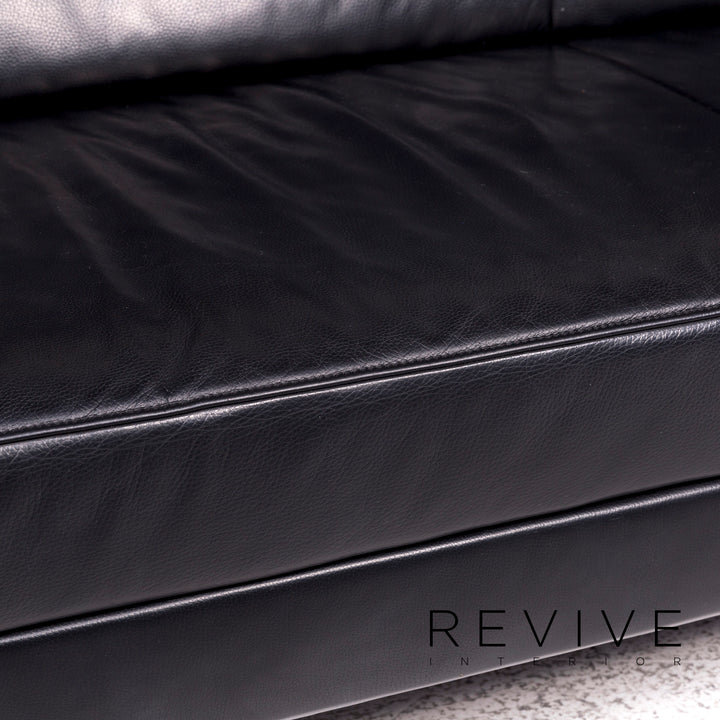 Jori Glove Designer Leather Sofa Black Three Seater Couch #9527