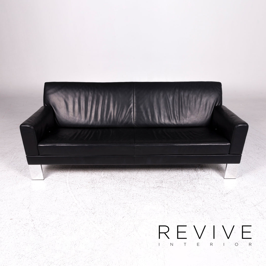 Jori Glove Designer Leather Sofa Black Three Seater Couch #9527