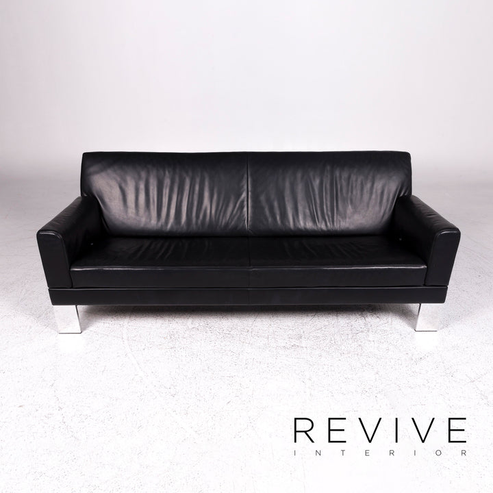 Jori Glove Designer Leather Sofa Black Three Seater Couch #9527