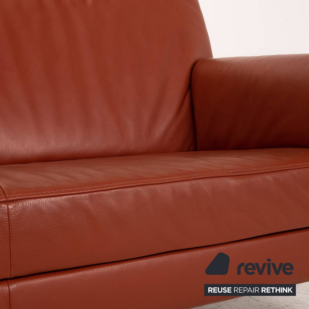 Jori Glove leather sofa set red rust red 1x three-seater 1x two-seater couch