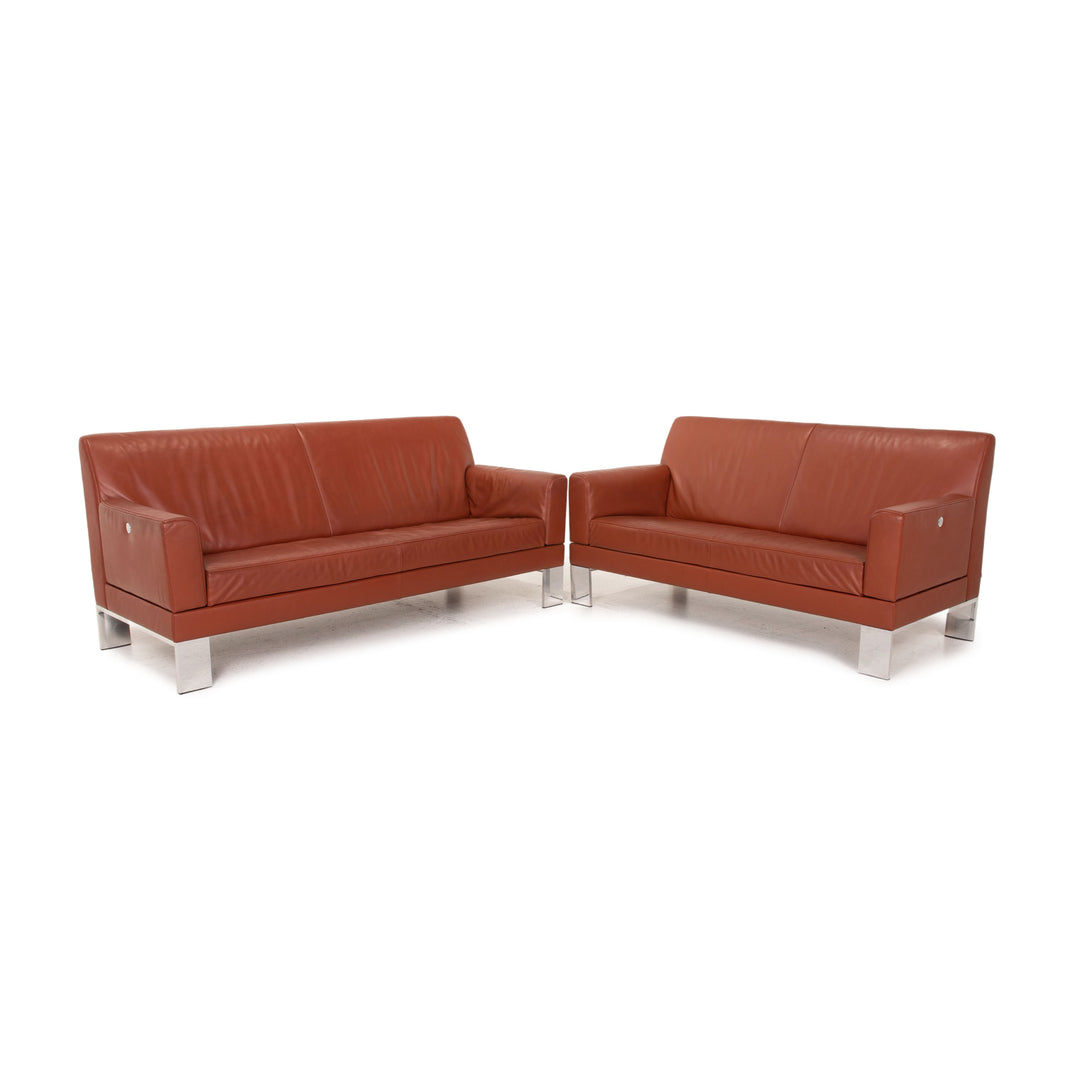 Jori Glove leather sofa set red rust red 1x three-seater 1x two-seater couch