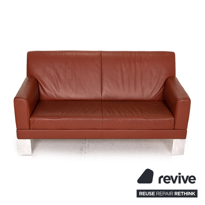 Jori Glove leather sofa set red rust red 1x three-seater 1x two-seater couch