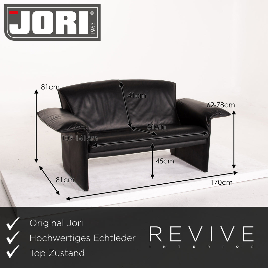 Jori JR 2700 Leather Sofa Black Two Seater Function Couch #14623