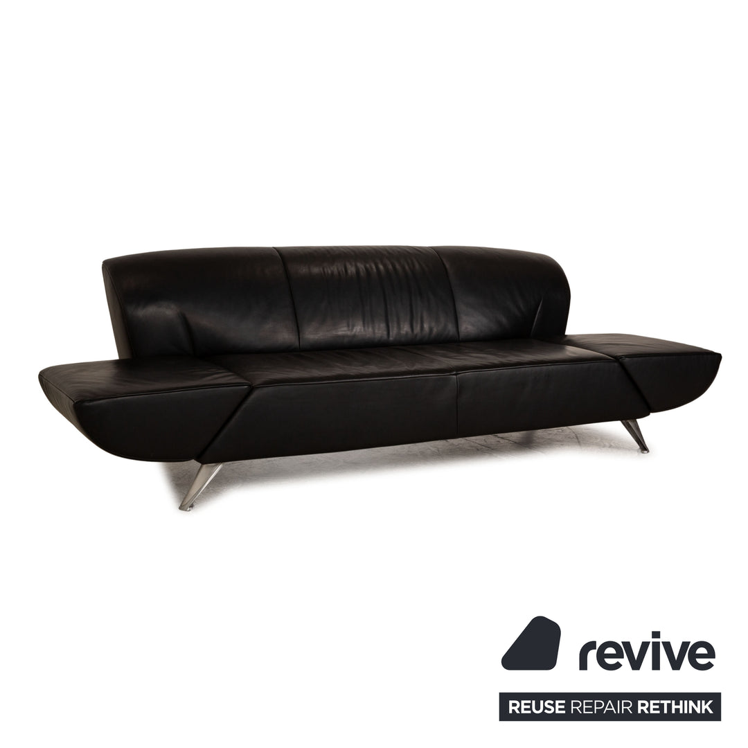 Jori JR-8100 Leder Sofa Garnitur Schwarz Dreisitzer Sessel Couch manuelle Funktion