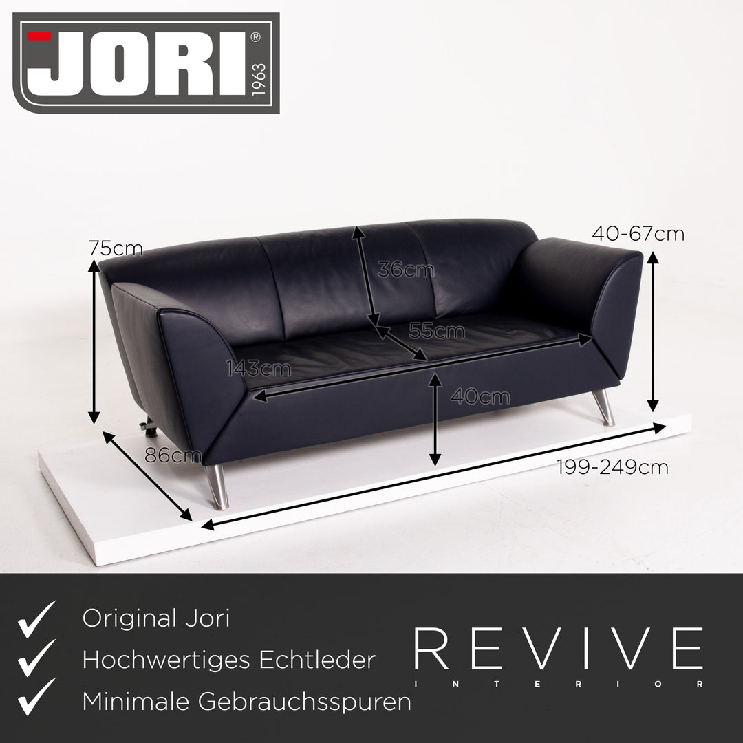 Jori JR-8100 Leder Sofa Dunkelblau Blau Dreisitzer Funktion Couch #14203