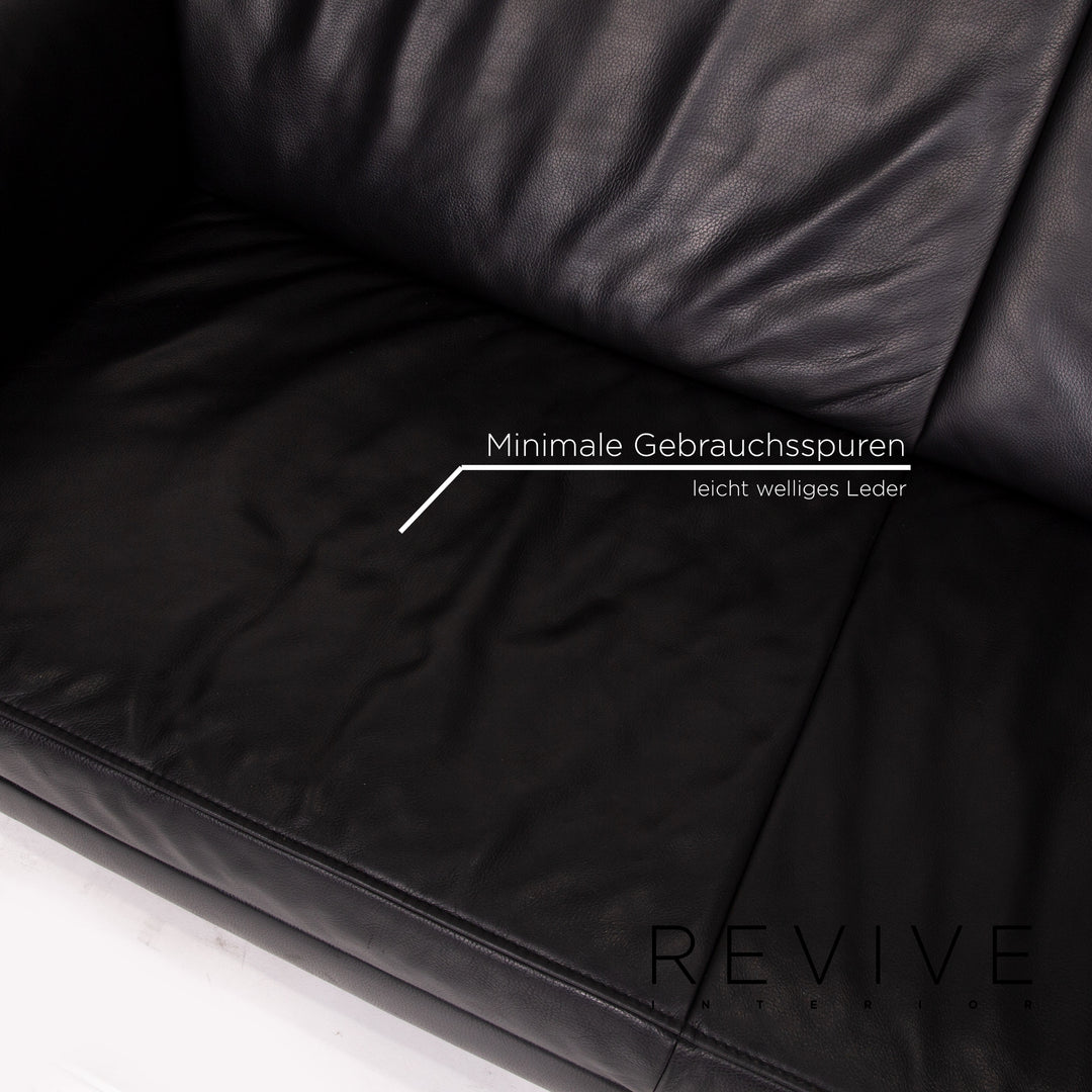 Jori Leder Sofa Schwarz Zweisitzer Couch #13742