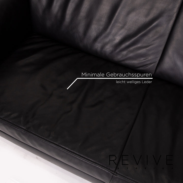 Jori Leder Sofa Schwarz Zweisitzer Couch #13742