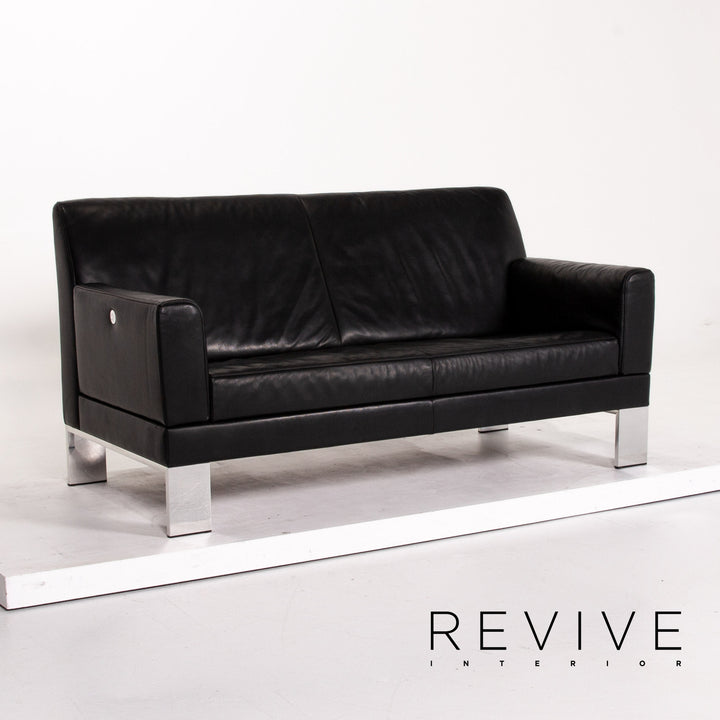 Jori Leder Sofa Schwarz Zweisitzer Couch #13742