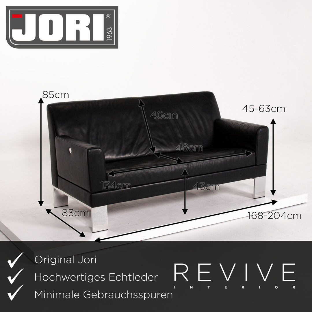 Jori Leder Sofa Schwarz Zweisitzer Couch #13742