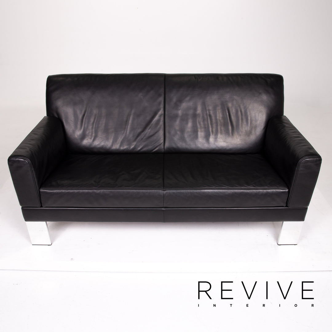 Jori Leder Sofa Schwarz Zweisitzer Couch #13742