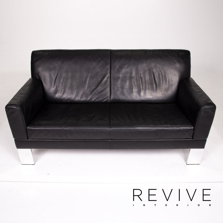 Jori Leder Sofa Schwarz Zweisitzer Couch #13742