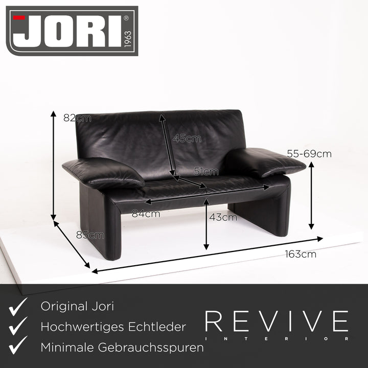Jori Leder Sofa Schwarz Zweisitzer Couch #14283