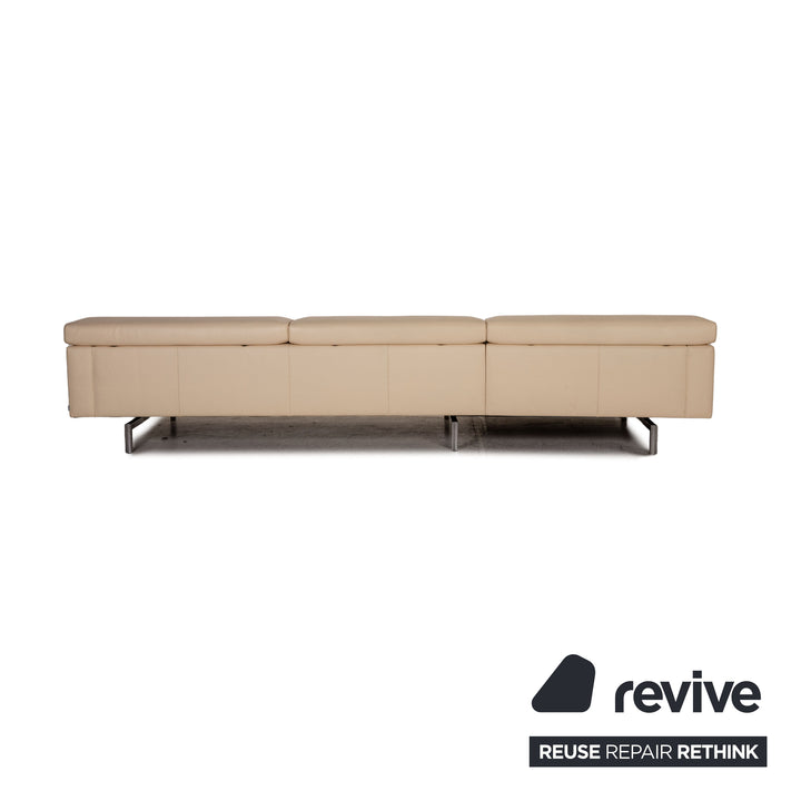 Jori Shiva Leder Sofa Garnitur Creme Ecksofa Hocker Funktion