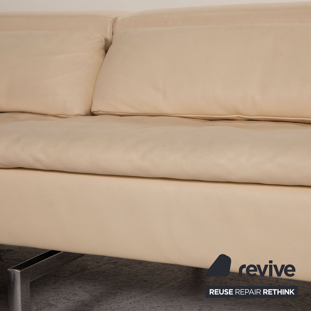 Jori Shiva Leder Sofa Garnitur Creme Ecksofa Hocker Funktion