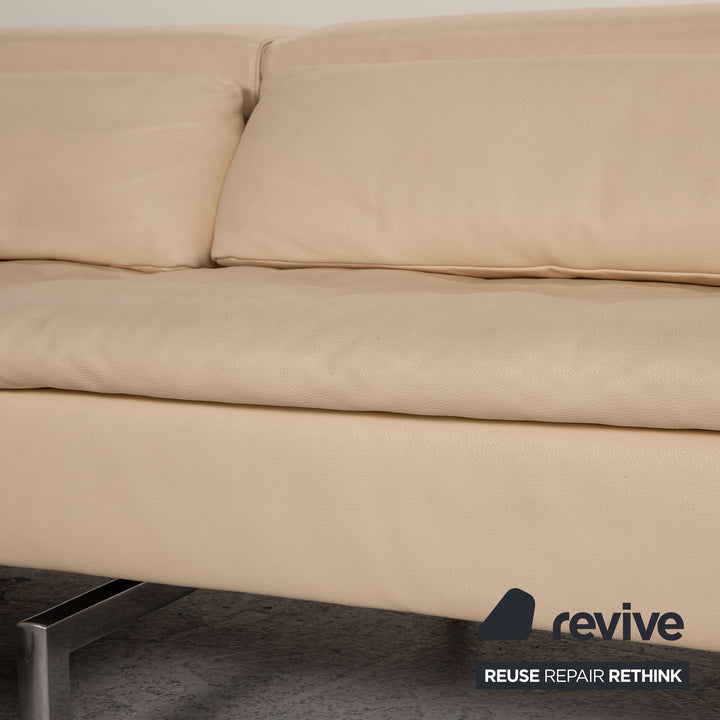 Jori Shiva Leder Sofa Garnitur Creme Ecksofa Hocker Funktion