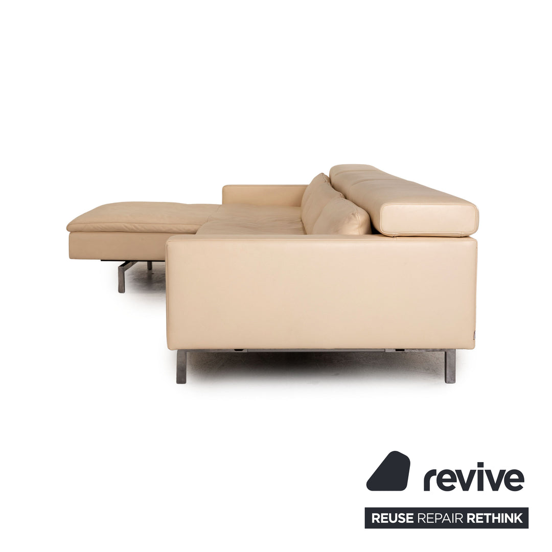 Jori Shiva Leder Sofa Garnitur Creme Ecksofa Hocker Funktion