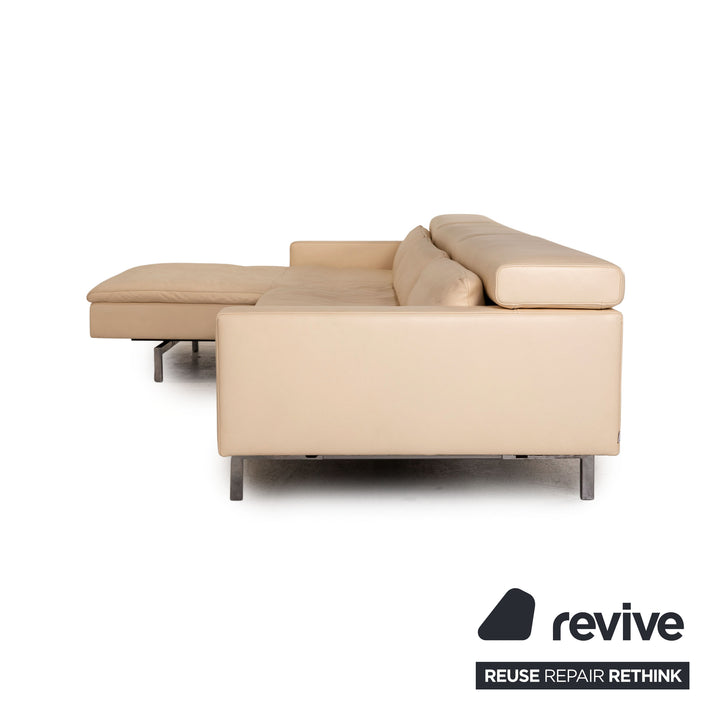 Jori Shiva Leder Sofa Garnitur Creme Ecksofa Hocker Funktion