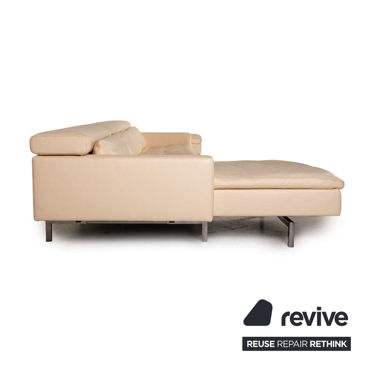 Jori Shiva Leder Sofa Garnitur Creme Ecksofa Hocker Funktion