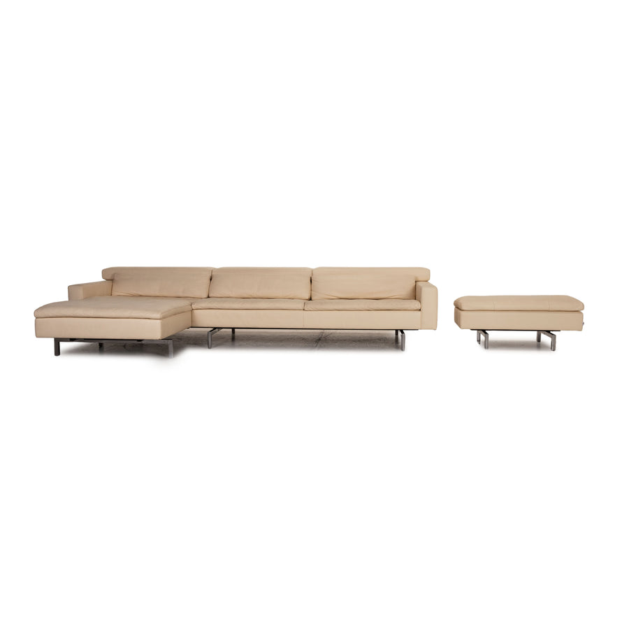 Jori Shiva Leder Sofa Garnitur Creme Ecksofa Hocker Funktion