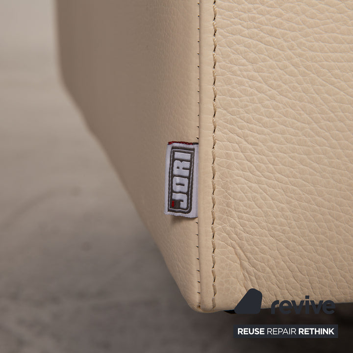 Jori Shiva Leder Sofa Garnitur Creme Ecksofa Hocker Funktion