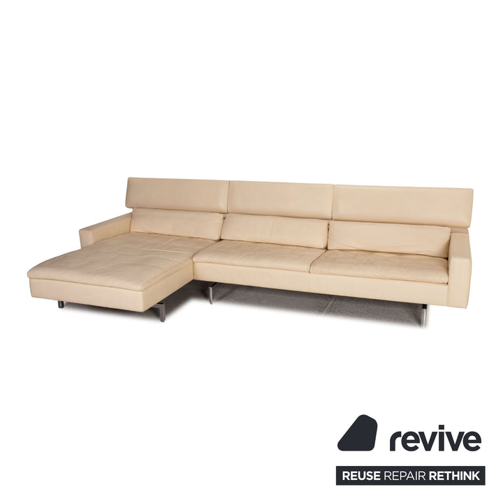 Jori Shiva Leder Sofa Garnitur Creme Ecksofa Hocker Funktion