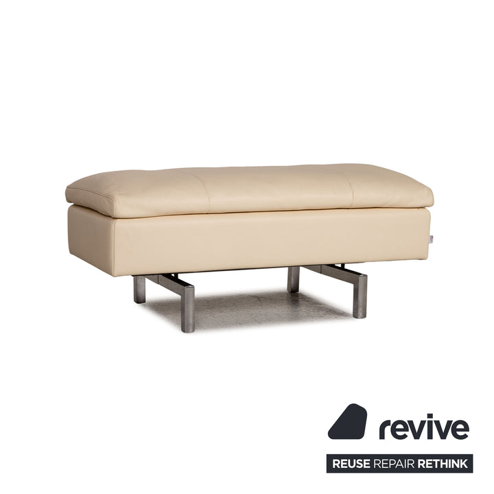 Jori Shiva Leder Sofa Garnitur Creme Ecksofa Hocker Funktion