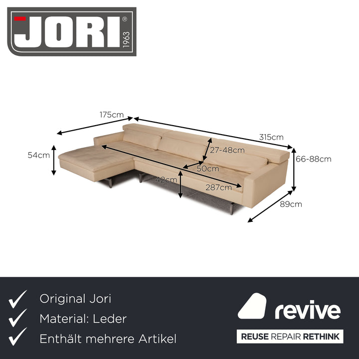 Jori Shiva Leder Sofa Garnitur Creme Ecksofa Hocker Funktion